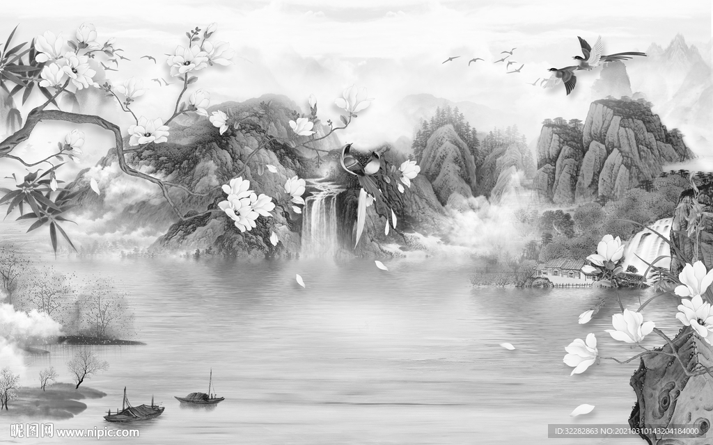 国画新客厅山水画 文件分层