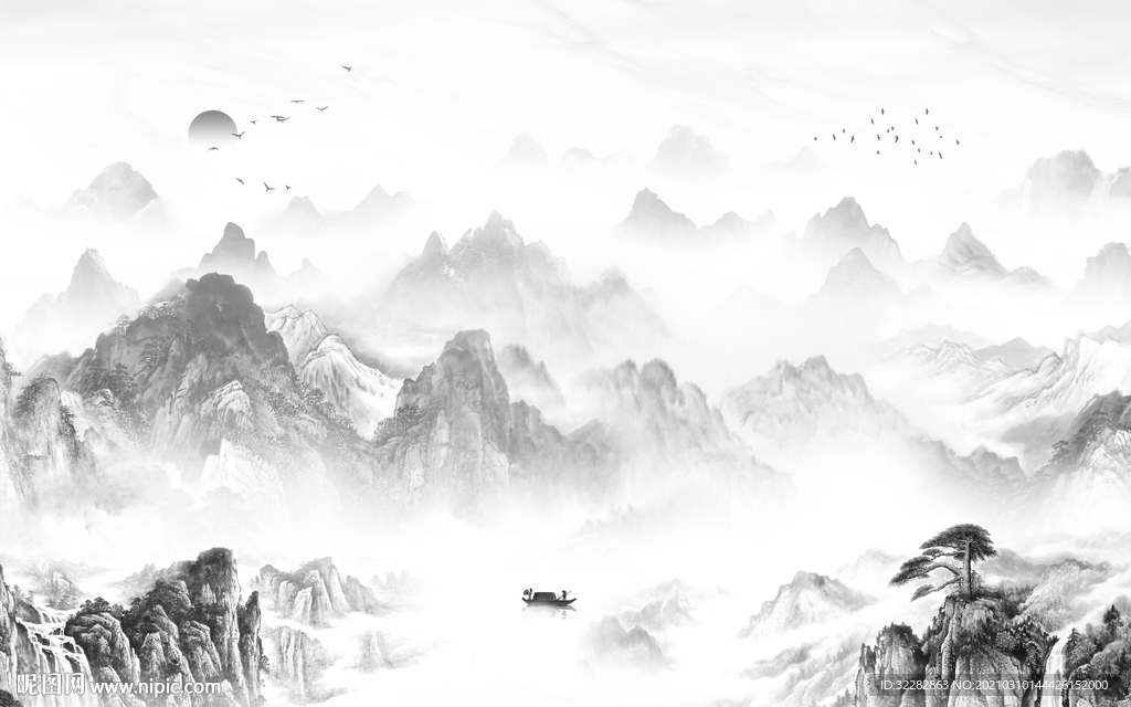 中式新客厅山水画 文件分层