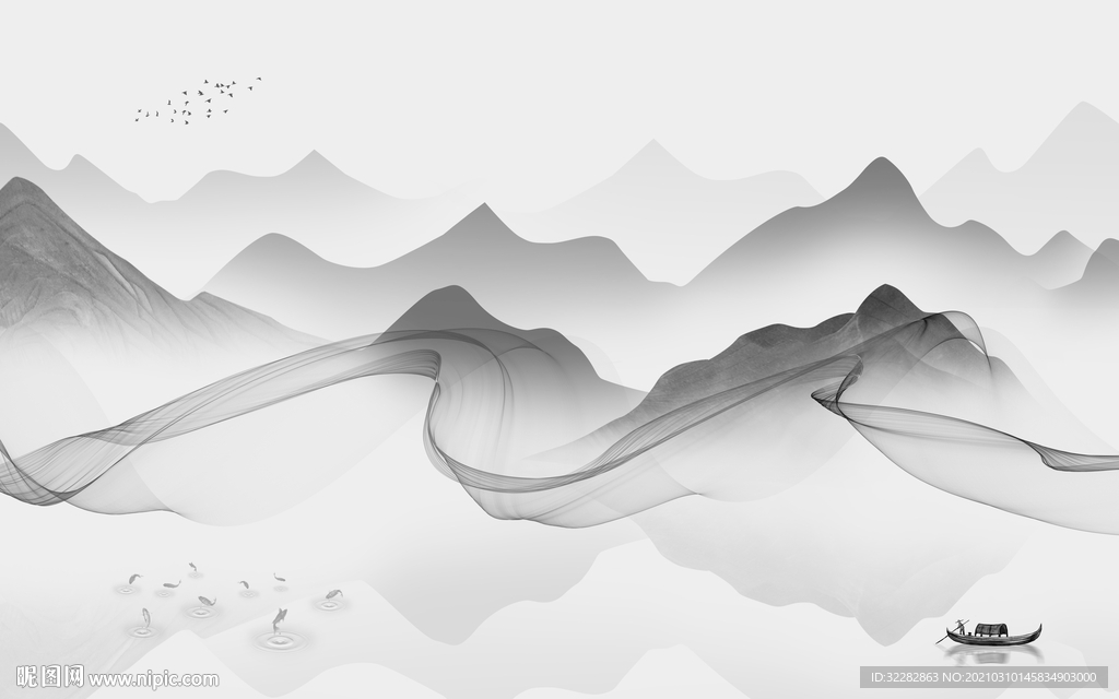 大气新客厅山水画 文件分层