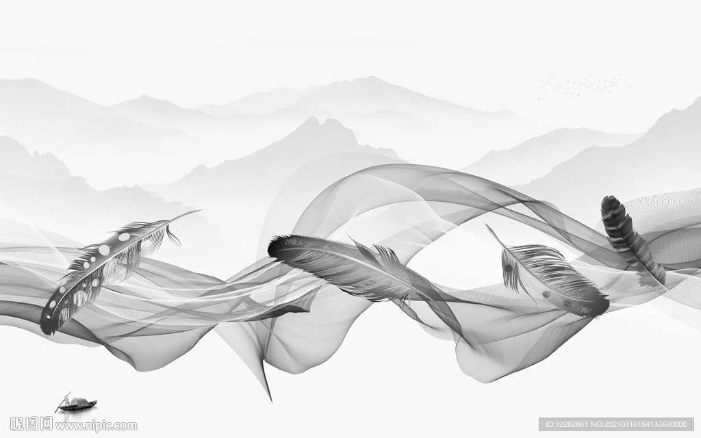 别墅人气画山水画 文件分层