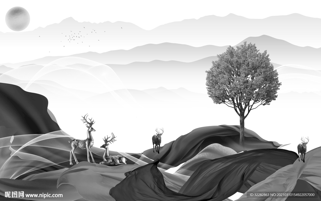 客厅人气画山水画 文件分层