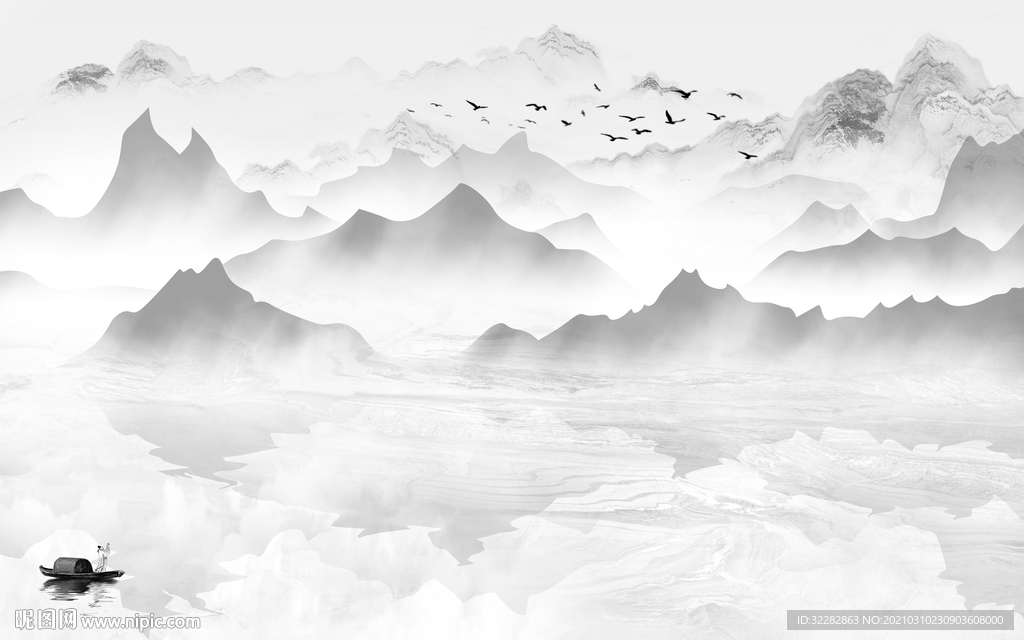 中国风人气画山水画 文件分层