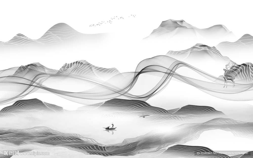 意境人气画山水画 文件分层