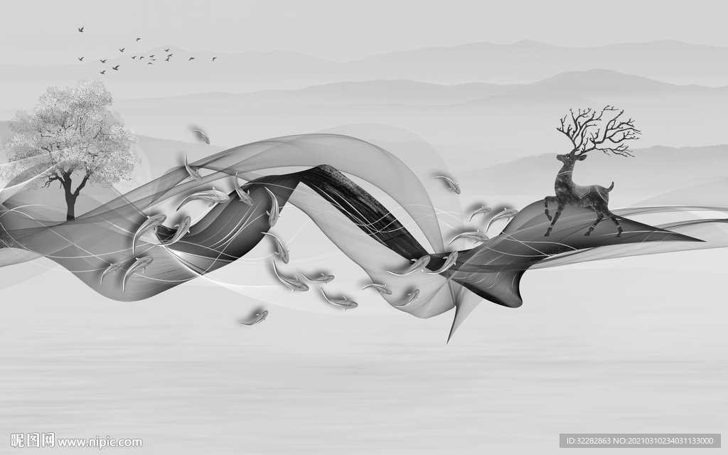 新品人气画山水画 文件分层