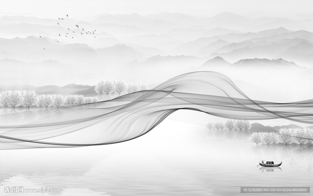 现线条人气画山水画 文件分层