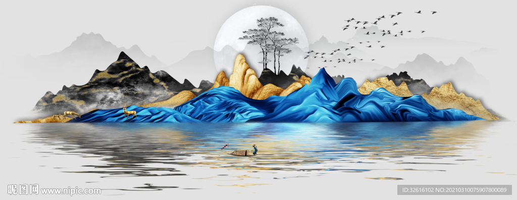 山水麋鹿玄关装饰画