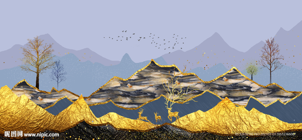 金色麋鹿山水玄关