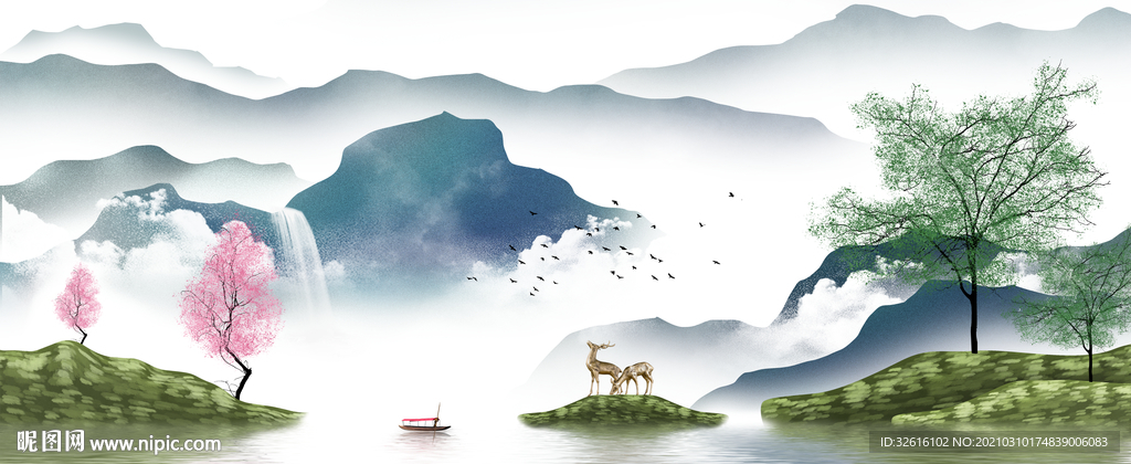 麋鹿装饰画三联画玄关