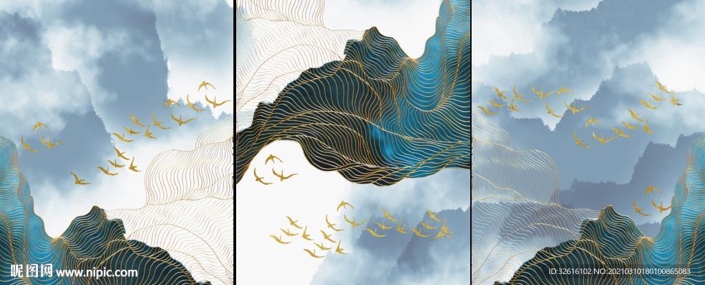 金色飞鸟三联画