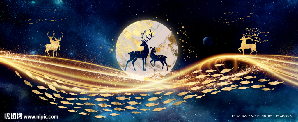 飘带麋鹿星空晶瓷画