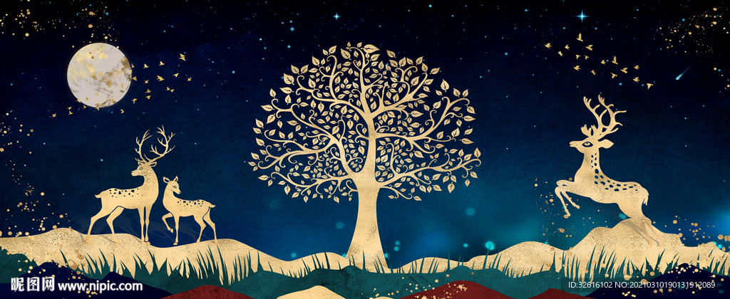 麋鹿玄关晶瓷画