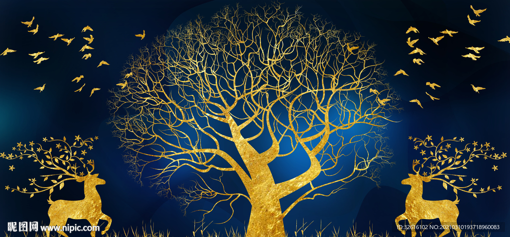 发财树麋鹿晶瓷画