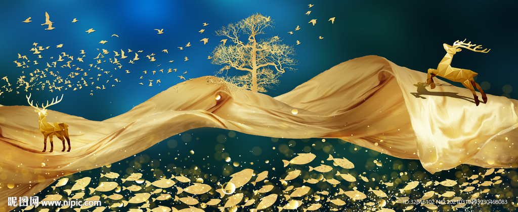 飘带麋鹿晶瓷画