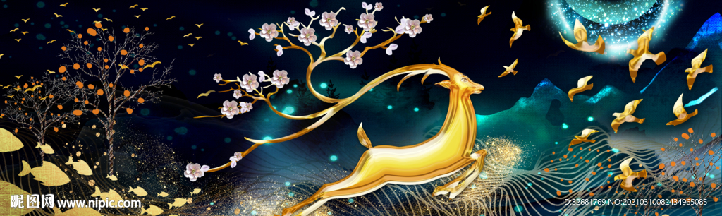 麋鹿晶瓷画玄关