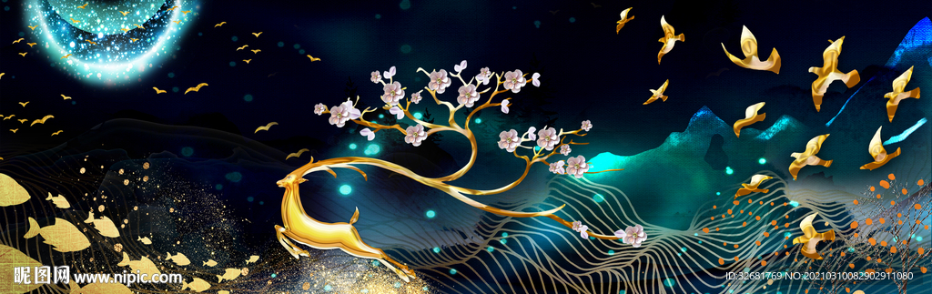 梅花鹿晶瓷画