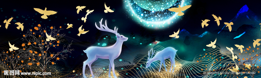 梦幻麋鹿晶瓷画
