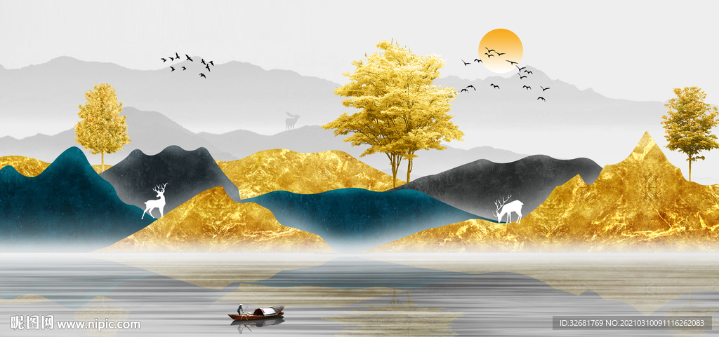 麋鹿山水