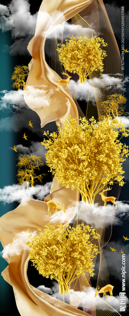 发财树晶瓷画玄关