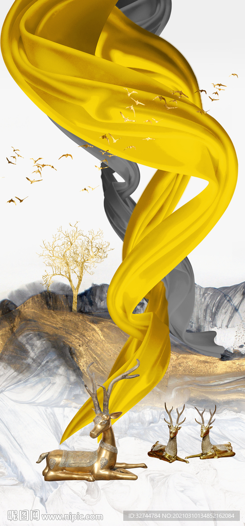 立体麋鹿绸带玄关