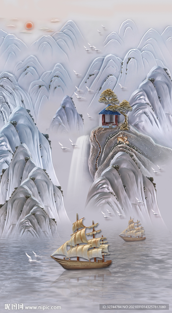 一帆风顺山水画