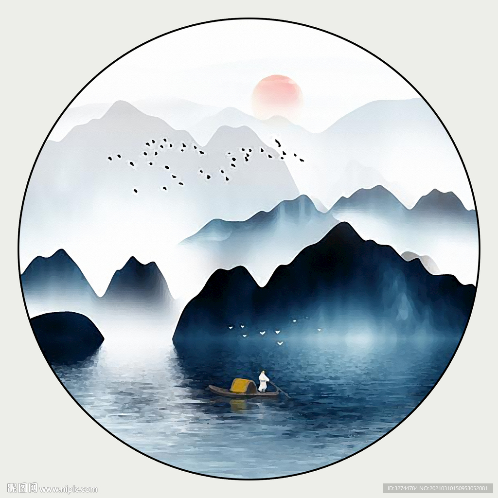 意境山水圆形装饰画