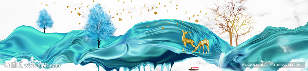 绸带麋鹿晶瓷画