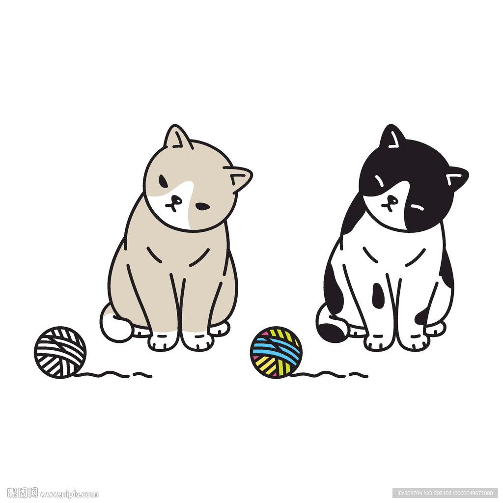 小猫线团手绘插画