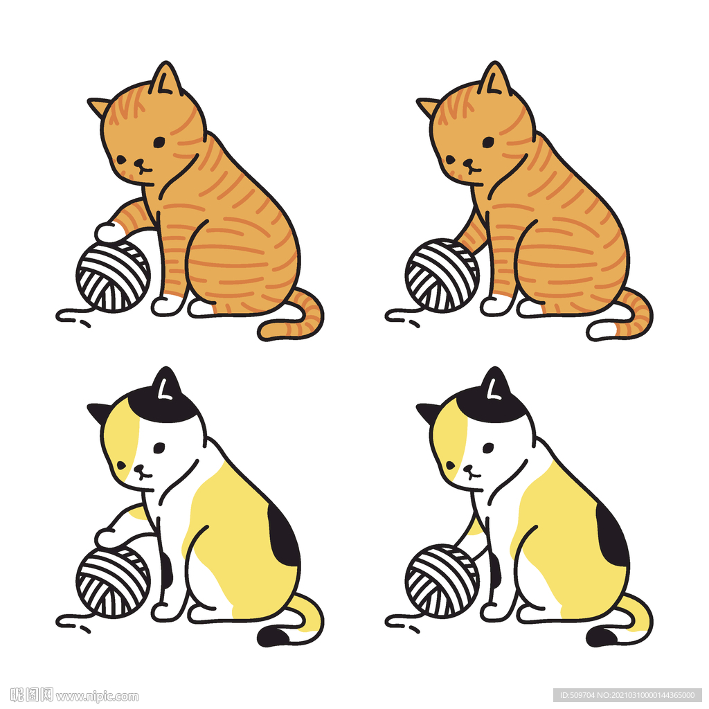 小猫线团手绘插画