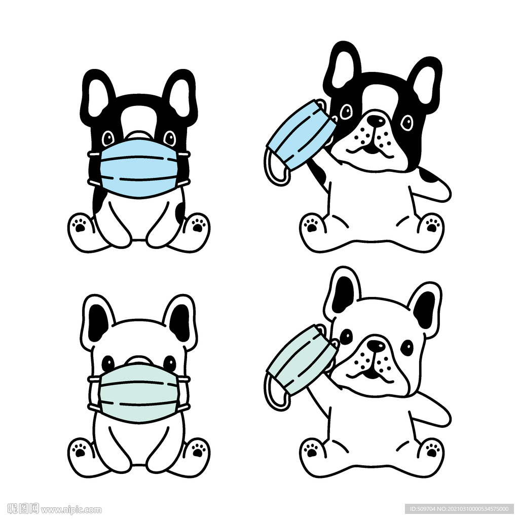 小狗戴口罩手绘插画