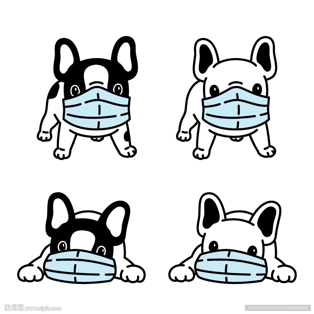 小狗戴口罩手绘插画
