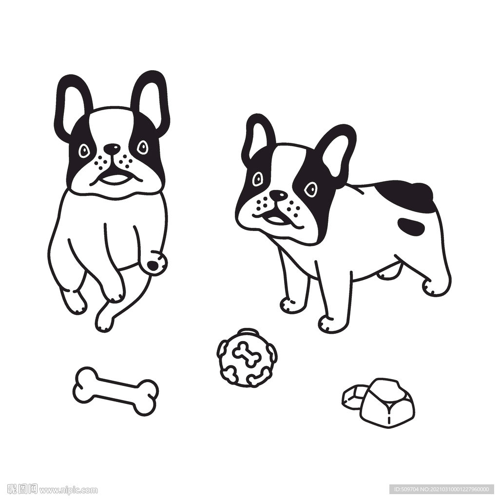 小狗戴口罩手绘插画