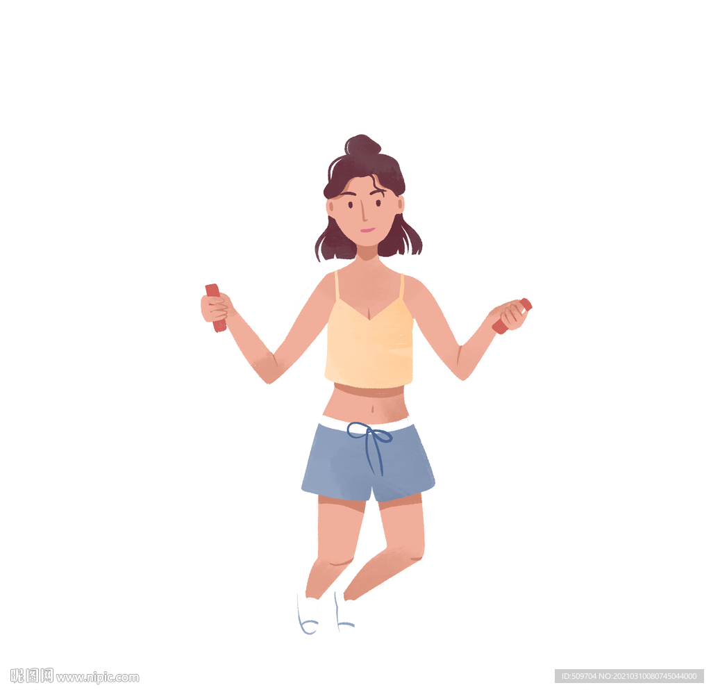 女孩跳绳手绘插画