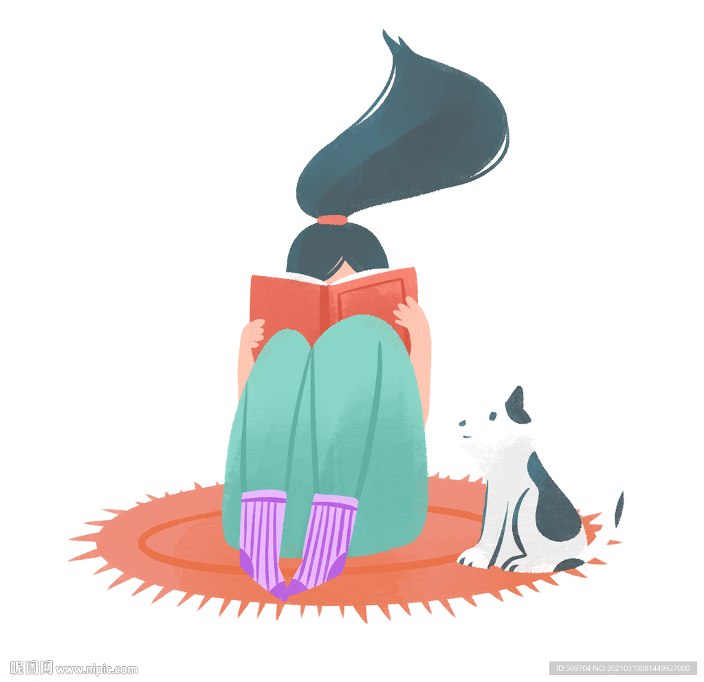 女子看书手绘插画