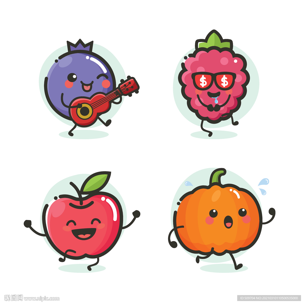 卡通水果葡萄南瓜树莓蓝莓插画