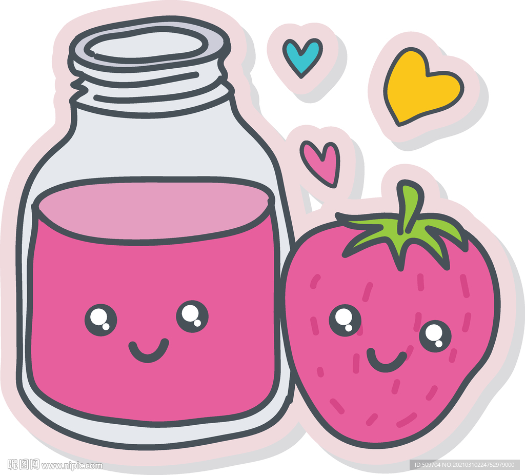 卡通草莓汽水插画