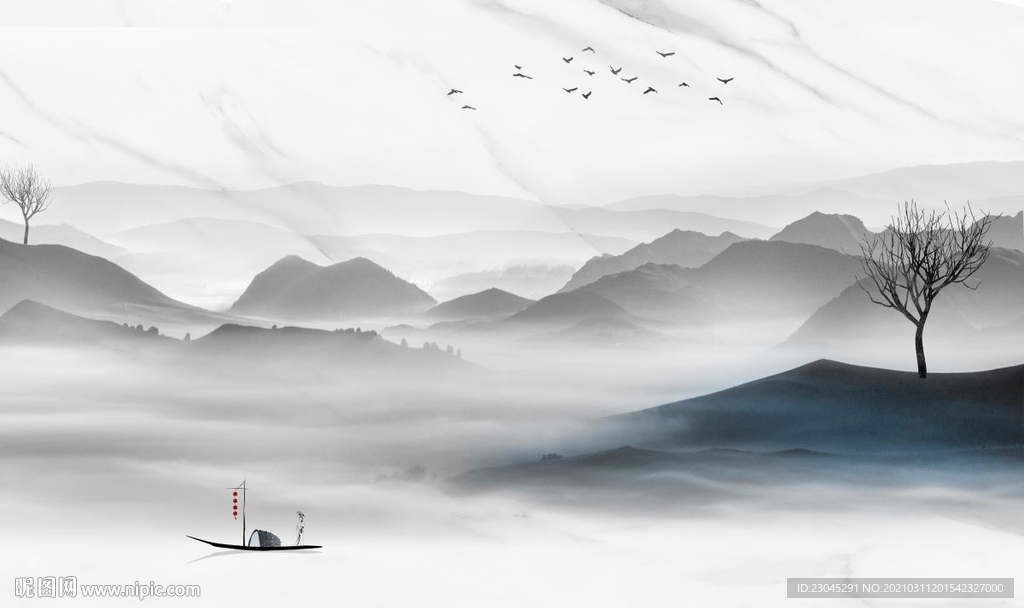 水墨山水中式江南电视背景墙