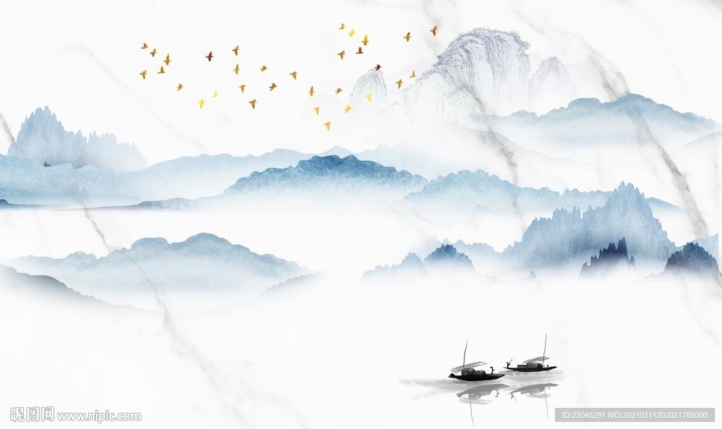 新中式水水墨山水电视背景墙