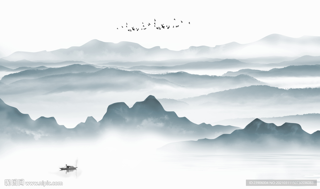山水背景墙意境水墨山水画