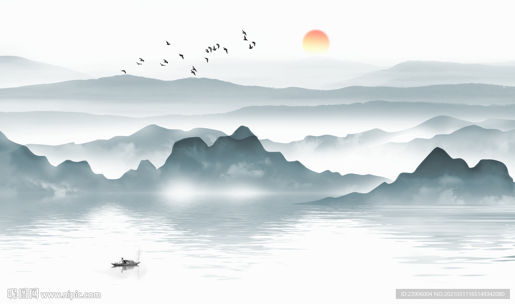 水墨山水画背景墙