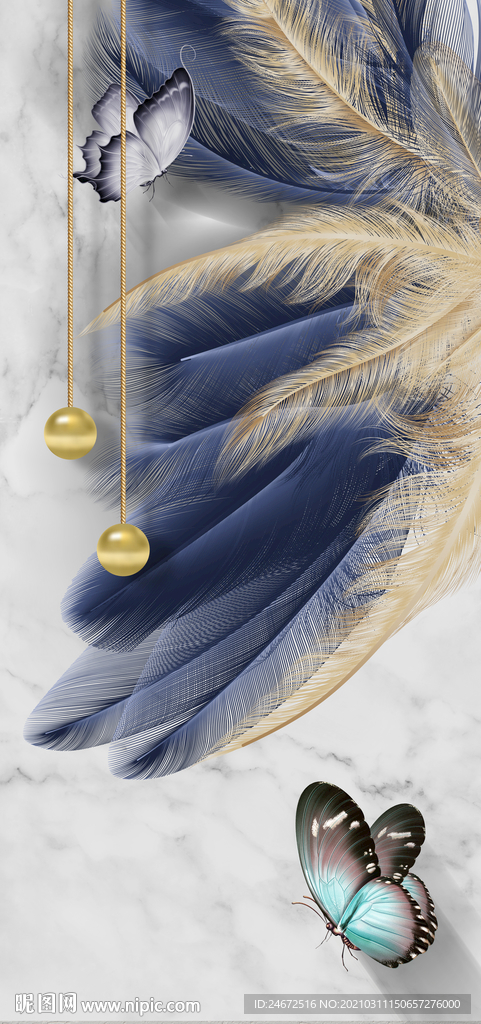 现代轻奢金色麋鹿羽毛玄关2