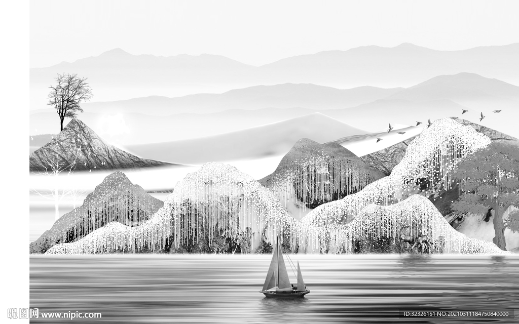 现代 山水背景新画 TIF分层