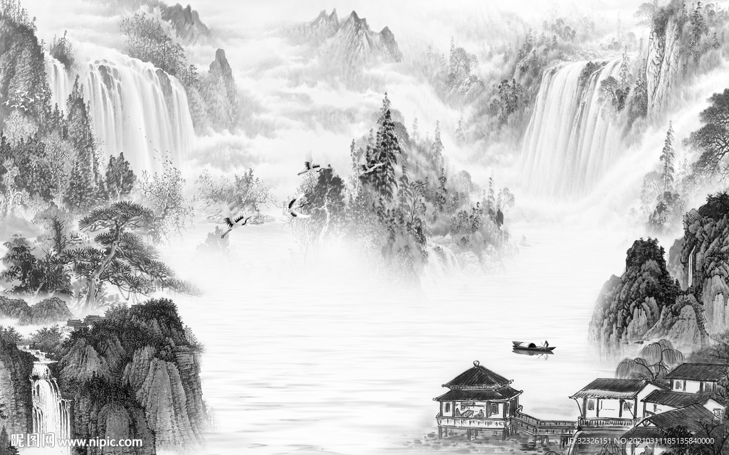 国画山水背景新画 TIF分层