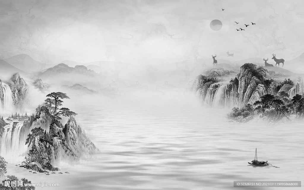 高雅 新山水背景墙 TIF分层