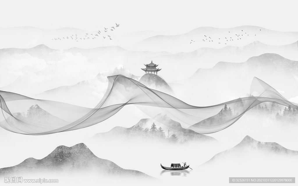 新中式新山水中式画 TIF分层