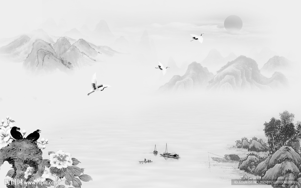 大气新山水中式画 TIF分层