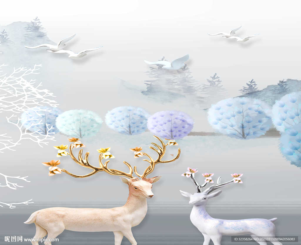 麋鹿装饰画
