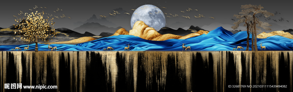 麋鹿山水玄关画