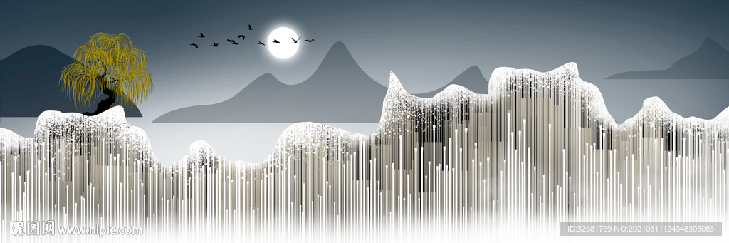 抽象线条山水玄关