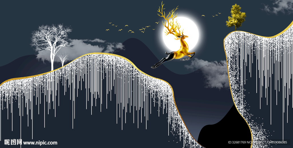 抽象麋鹿晶瓷画