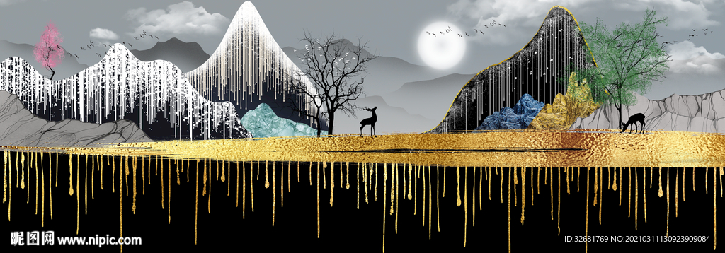 抽象线条山水玄关